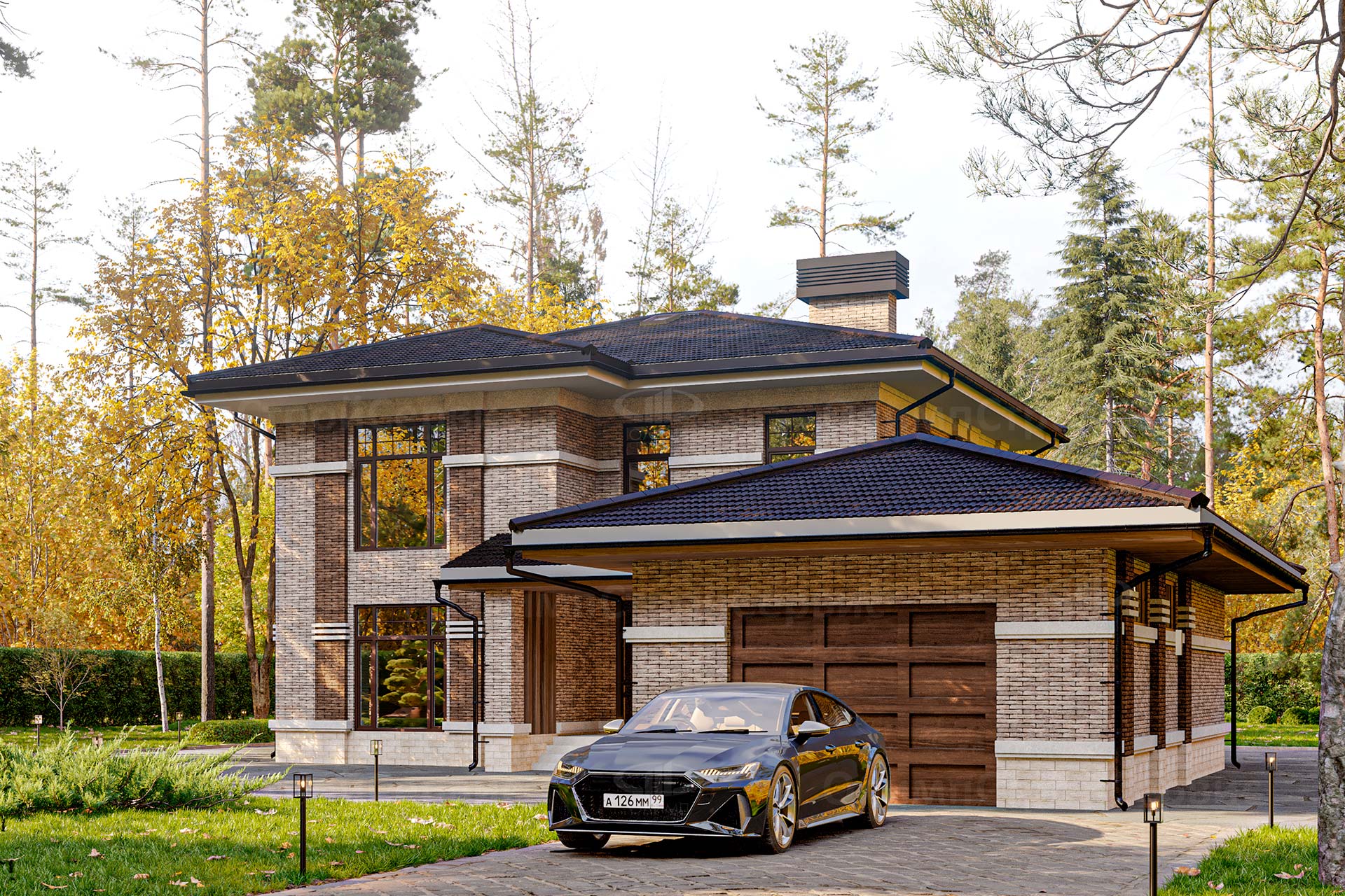 Двухэтажный дом «Хардин» с фасадом из клинкерного кирпича