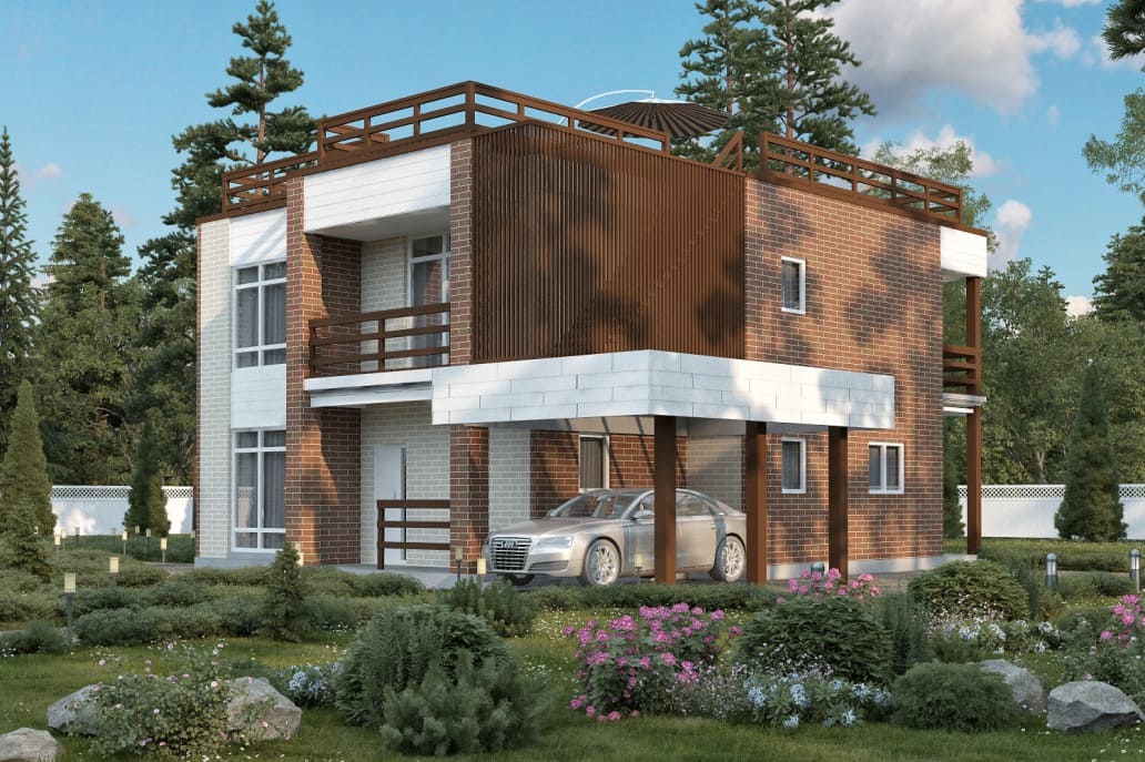 Проект двухэтажного каркасного дома Тетрис XXXL под ключ от компании БАКО