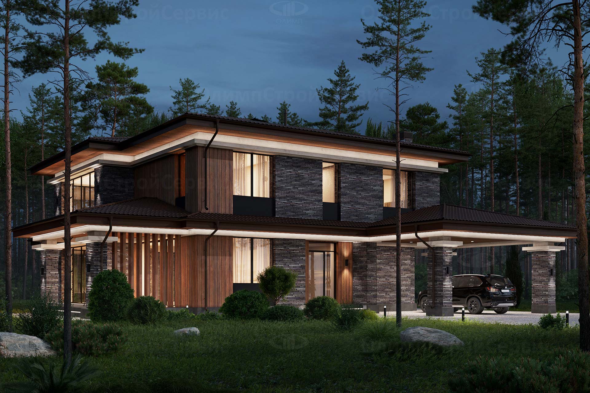 Дом с пристроенным навесом на две машины «Хоффленд»