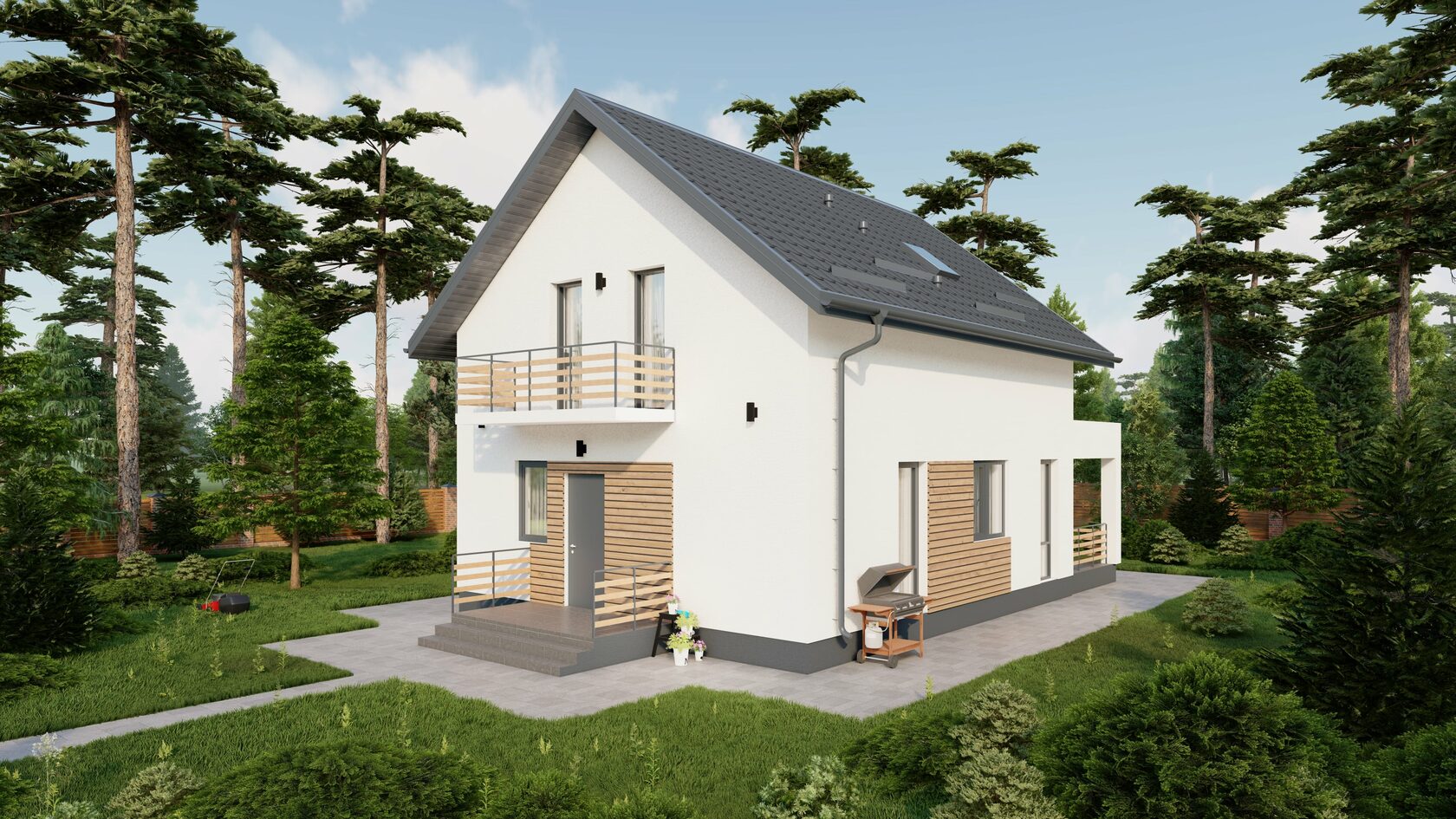 Проект двухэтажного дома с террасой и 2 балконами Modern-150 м² из газоблока — Домострой