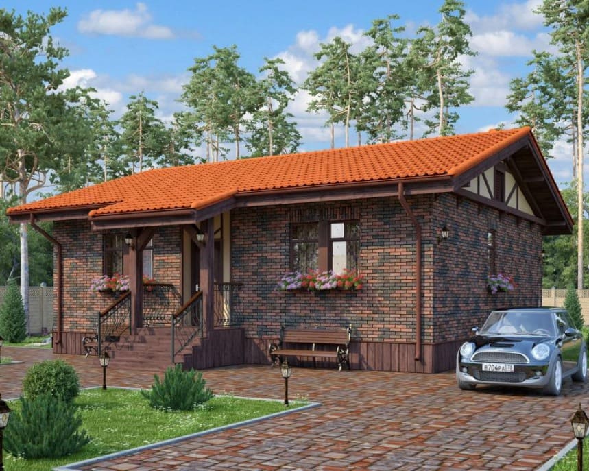 Проект одноэтажного каркасного дома Бунгало S+ под ключ от компании БАКО