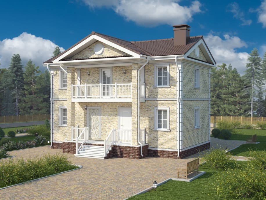Проект двухэтажного каркасного дома Усадьба L под ключ от компании БАКО