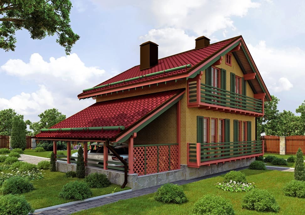 Проект каркасного дома с мансардой Шале XL под ключ от компании БАКО