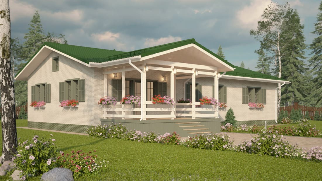 Проект одноэтажного каркасного дома Бунгало M+ под ключ от компании БАКО