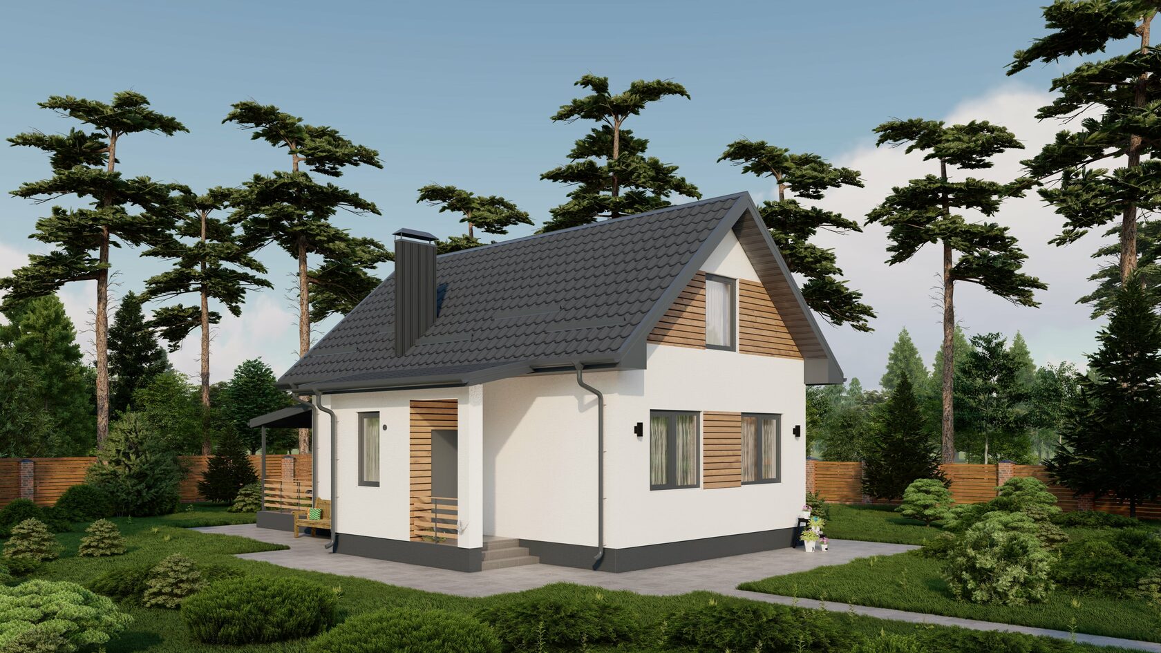 Проект одноэтажного дома с террасой Modern-Mini-80 м² из газоблока — Домострой