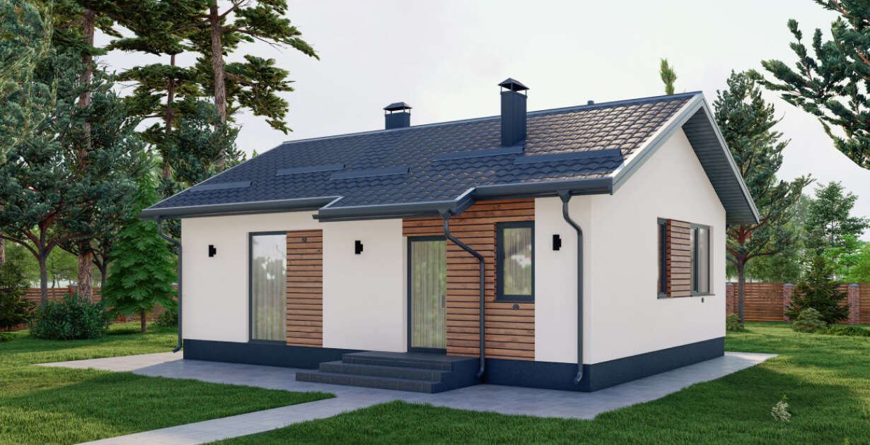 Проект одноэтажного дома с террасой Laten max-121 м² из газоблока — Домострой