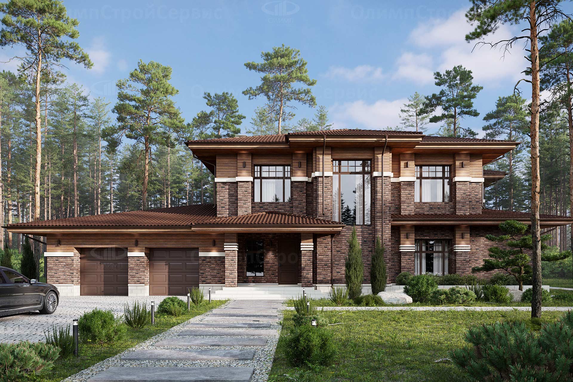 Современный дом с террасой «BROWNWOOD»