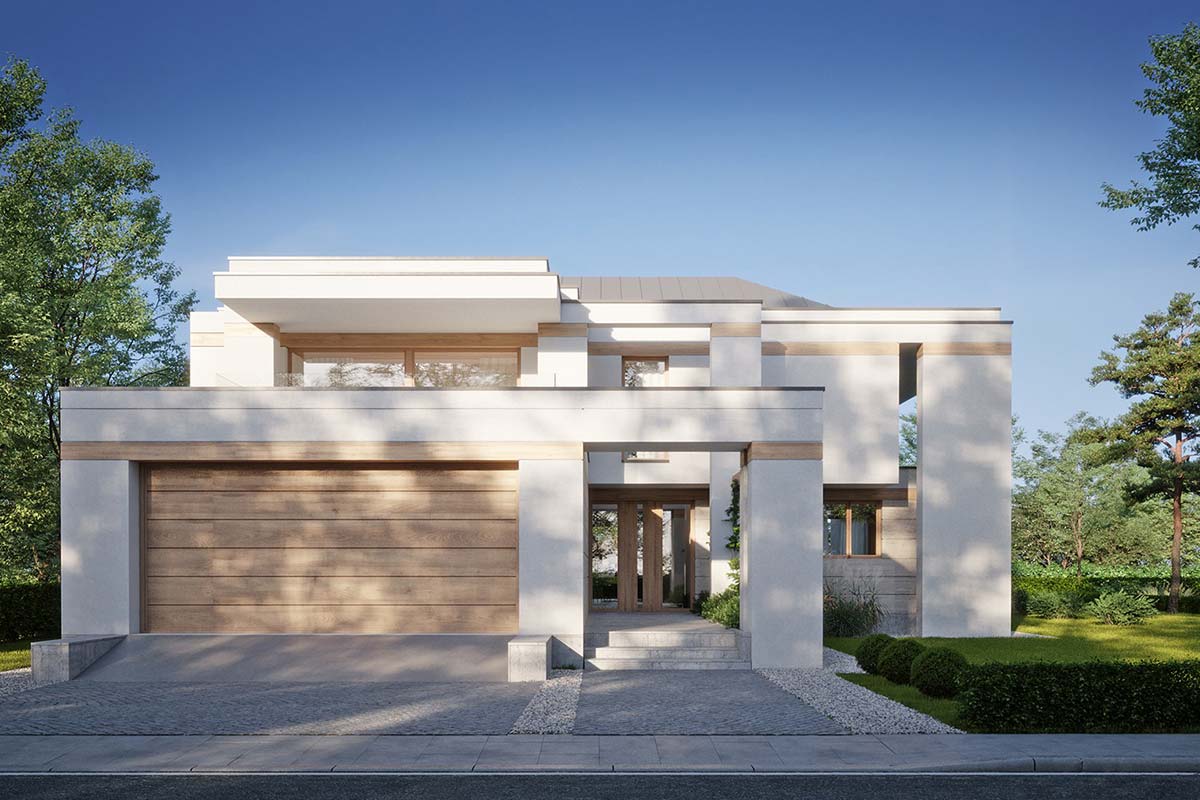 Коттедж в стиле Хай-Тек «Розас» с комбинированным фасадом