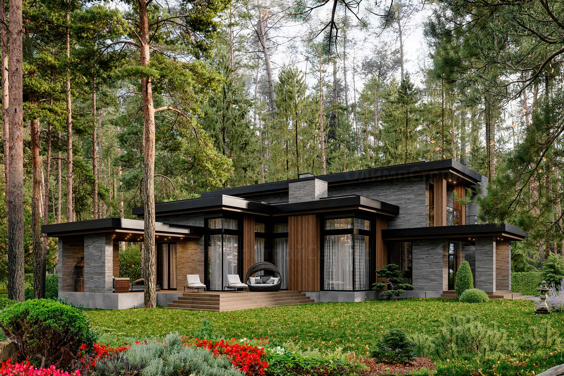 Двухэтажный дом в стиле Хай-Тек «CHESTER» с барбекю на террасе