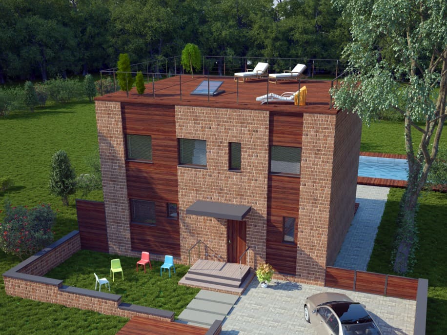 Проект двухэтажного каркасного дома Тетрис L под ключ от компании БАКО