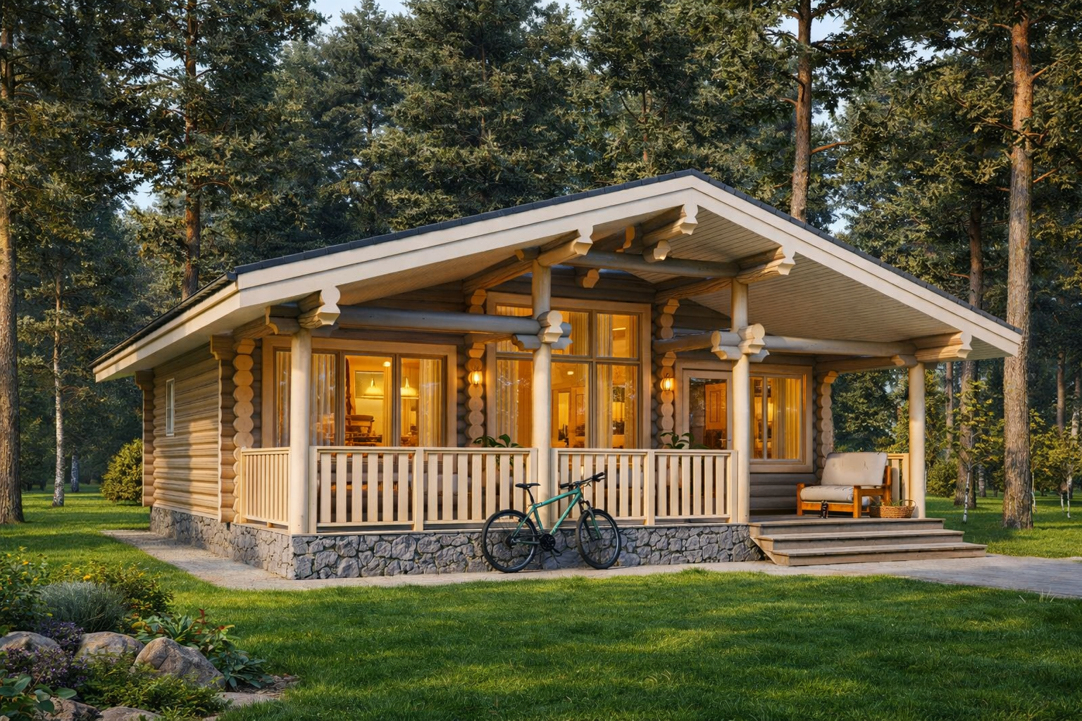 Одноэтажный дом из бревна «Долгопрудный» | ЭкоТех