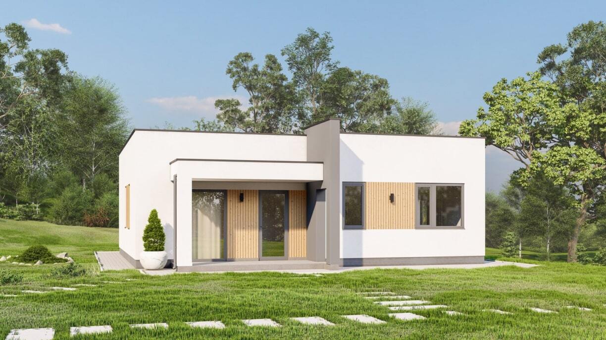 Проект одноэтажного дома с террасой Flat-01-118 м² — Домострой