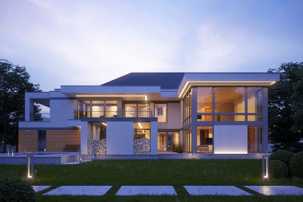 Современный дом с навесом для автомобиля «Мердорф»