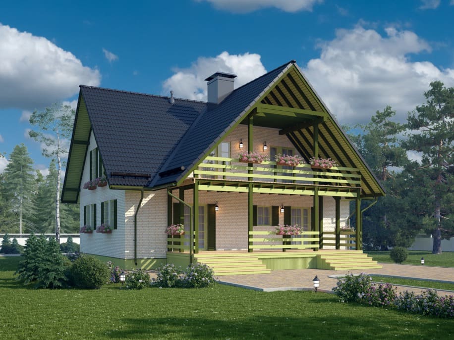 Проект каркасного дома с мансардой Бавария XL под ключ от компании БАКО