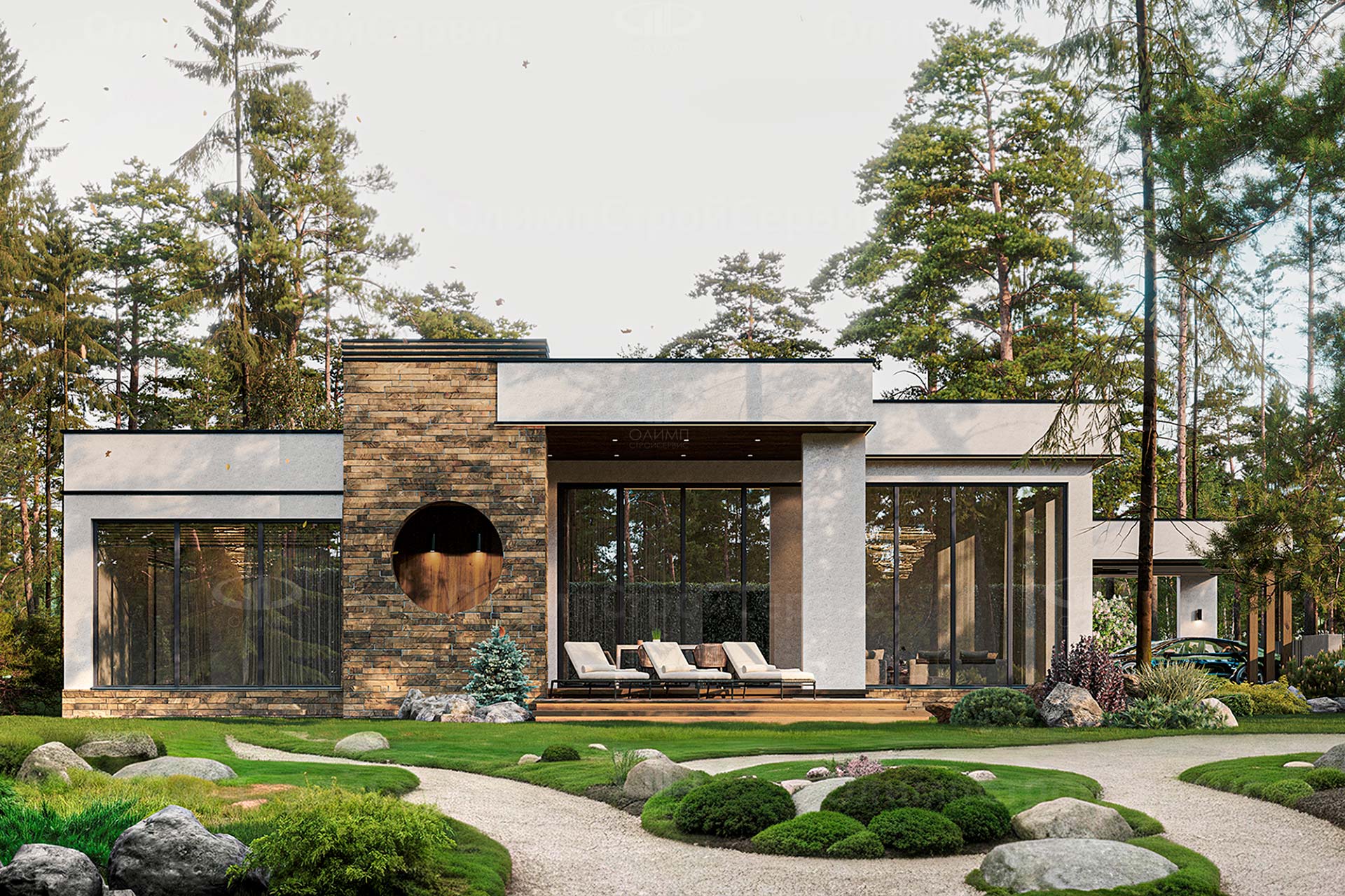 Одноэтажный дом «Хомстед» с плоской крышей