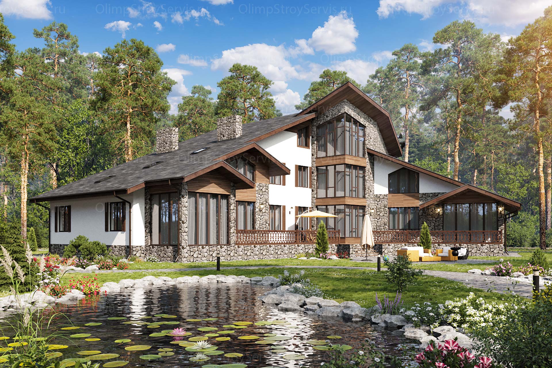 Двухэтажный дом с мансардой в стиле Шале "Салланш"