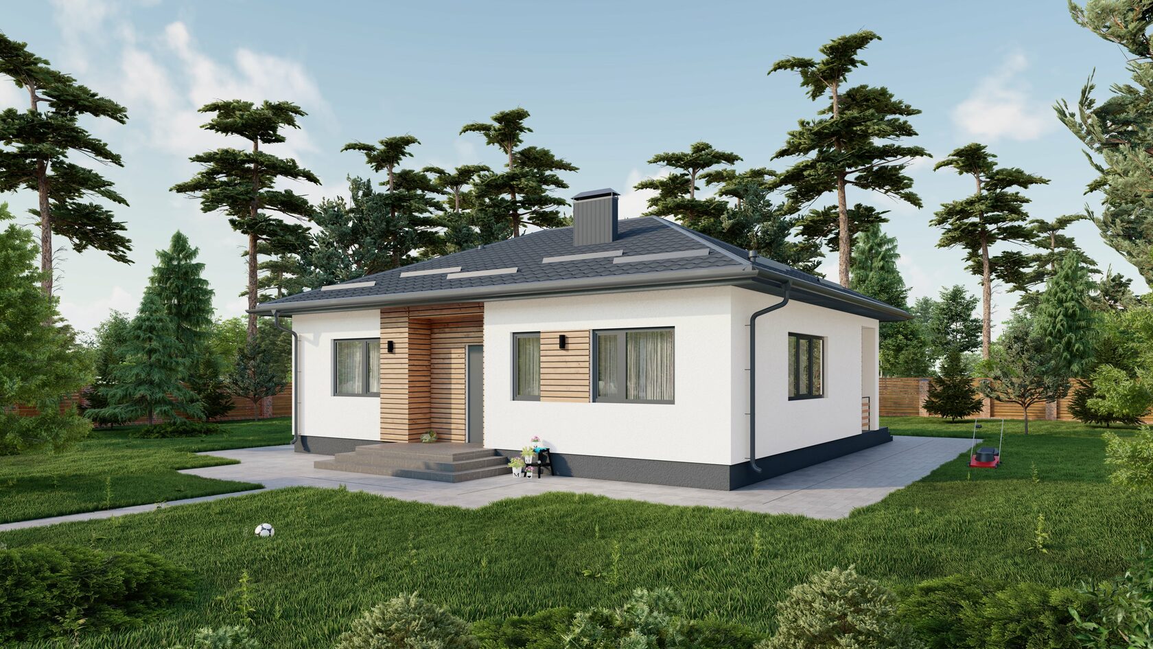 ᐉ Проект одноэтажного дома из газобетона площадью 66м2 с спальнями Nest-L - Купить от застройщика «Домострой»