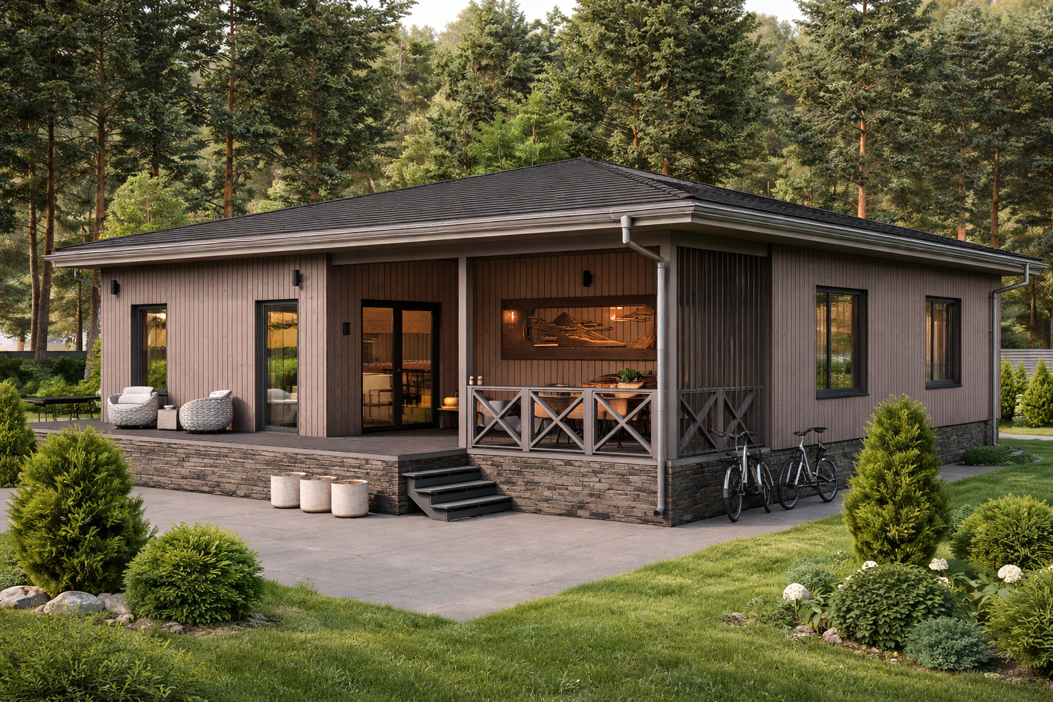 Одноэтажный каркасный дом «Лилия» | ЭкоТех