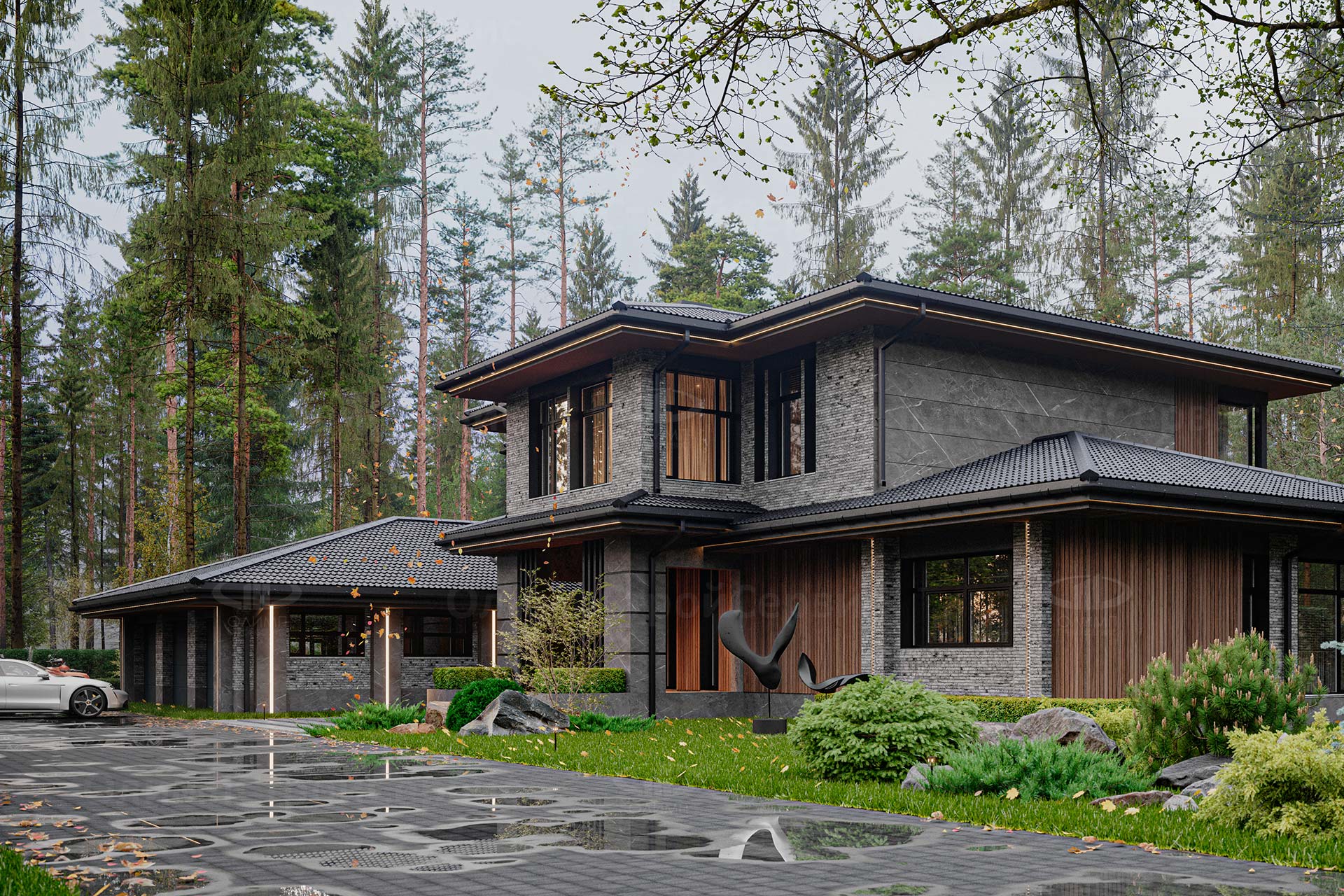 Дом в стиле Райта «HIGHLAND» с бассейном на улице