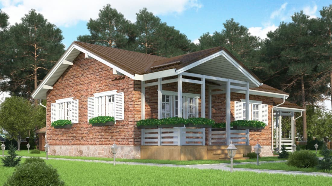 Проект одноэтажного каркасного дома Бунгало M под ключ от компании БАКО