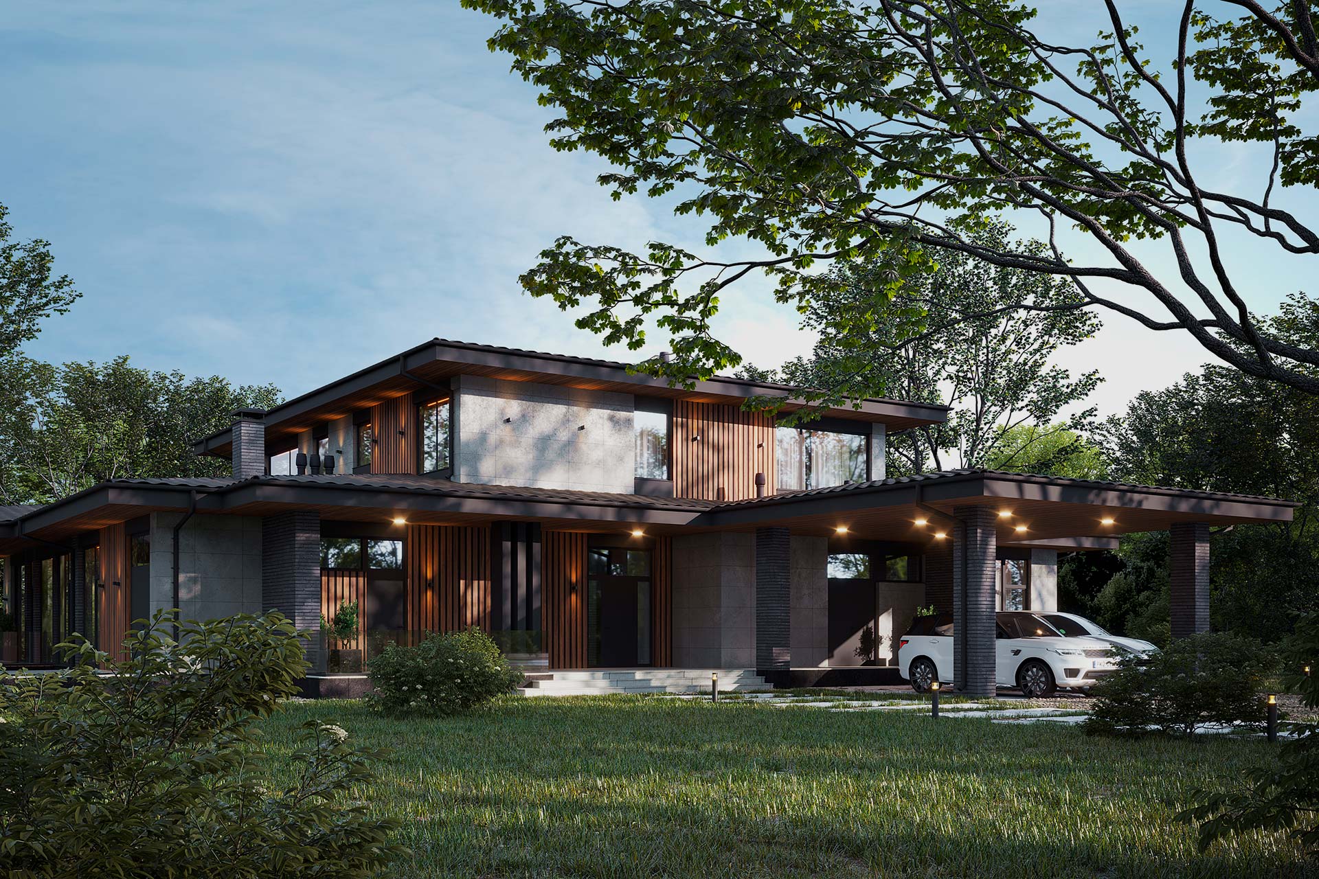 Дом в стиле Райта «Кливленд» с комбинированным фасадом