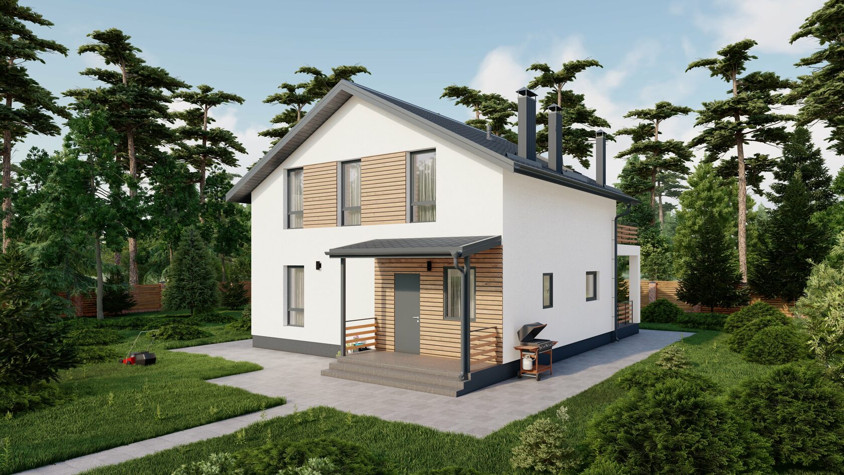 Проект двухэтажного дома с террасой и балконом Lissabon-190 м² из газоблока — Домострой