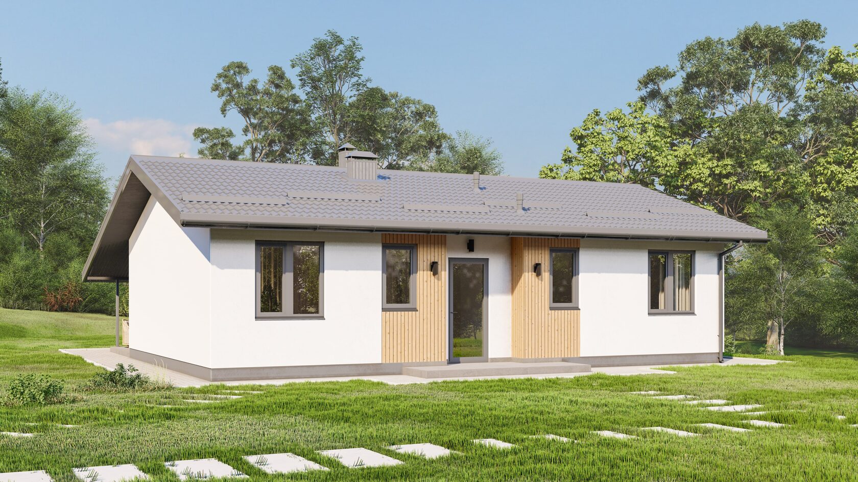 Проект одноэтажного дома с террасой Laten-106 м² из газоблока — Домострой