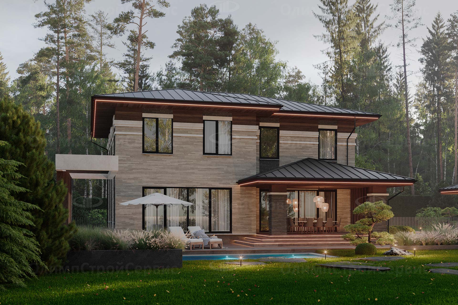 Двухэтажный дом «Брайсон» с бассейном на улице