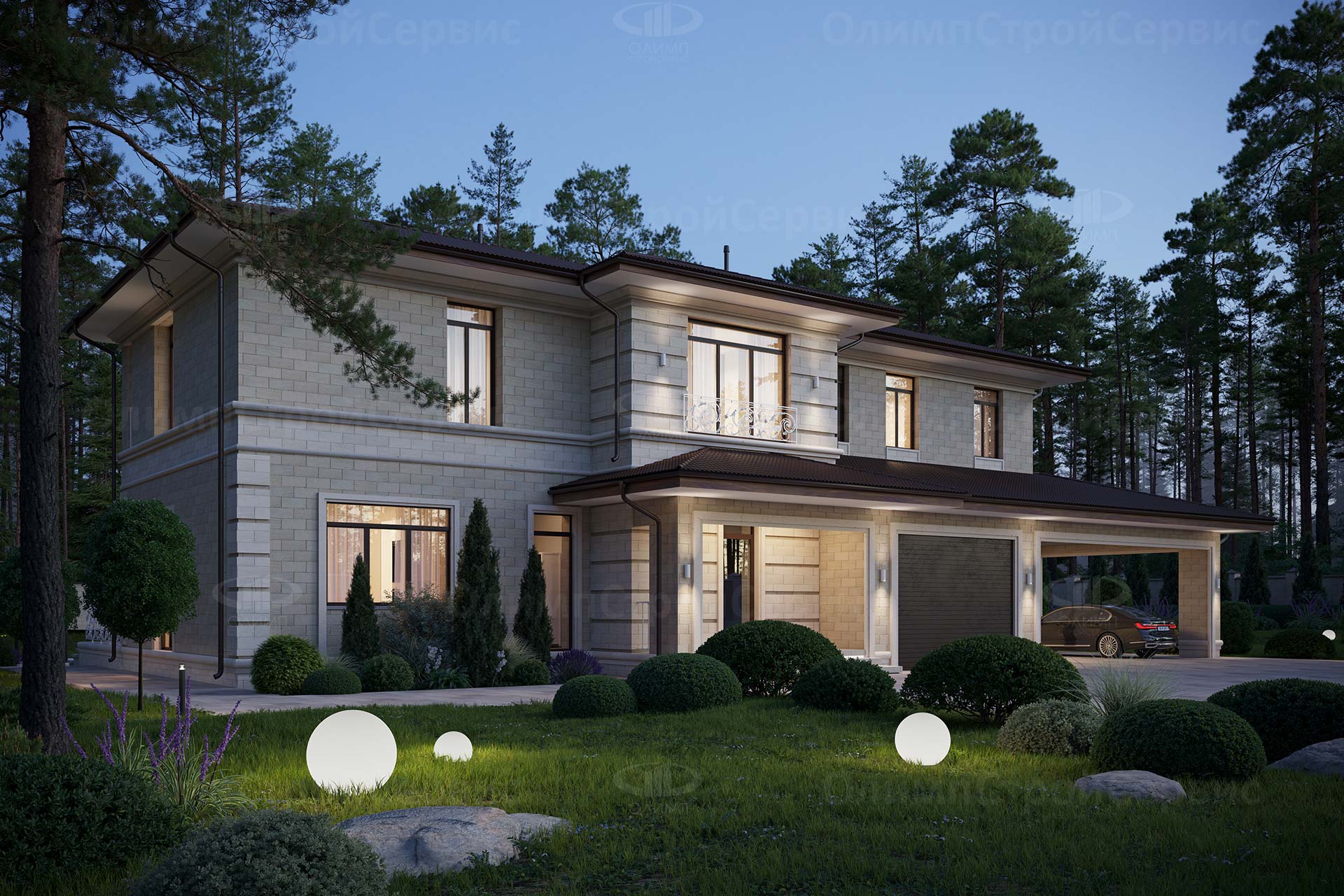 Современный 2-этажный дом «Аллен» с отдельной баней