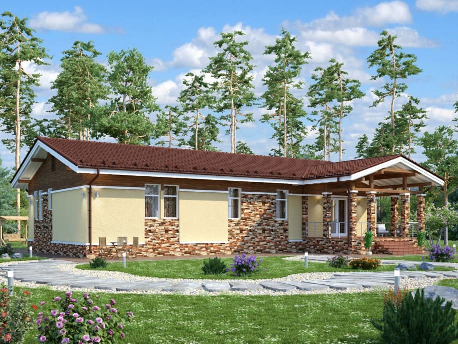 Проект одноэтажного каркасного дома Бунгало XL под ключ от компании БАКО